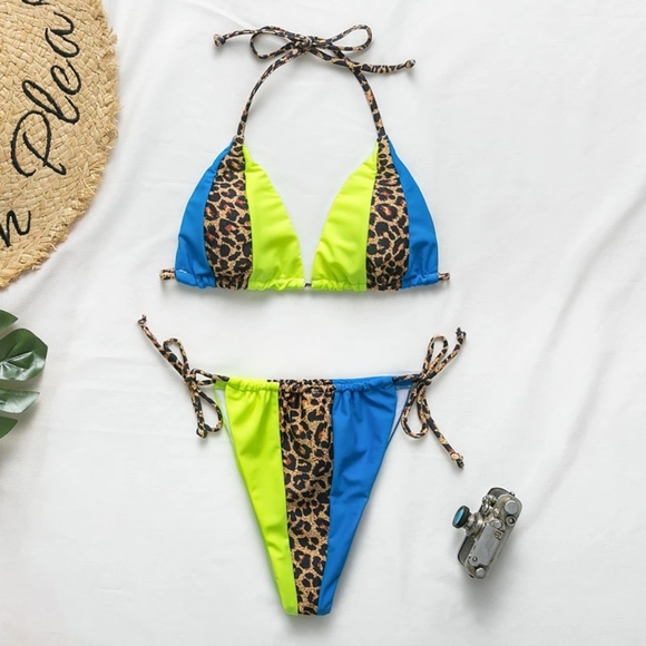 Leopard String Slide Triangle Brazilian Bikini Set - Picture 2 of 6